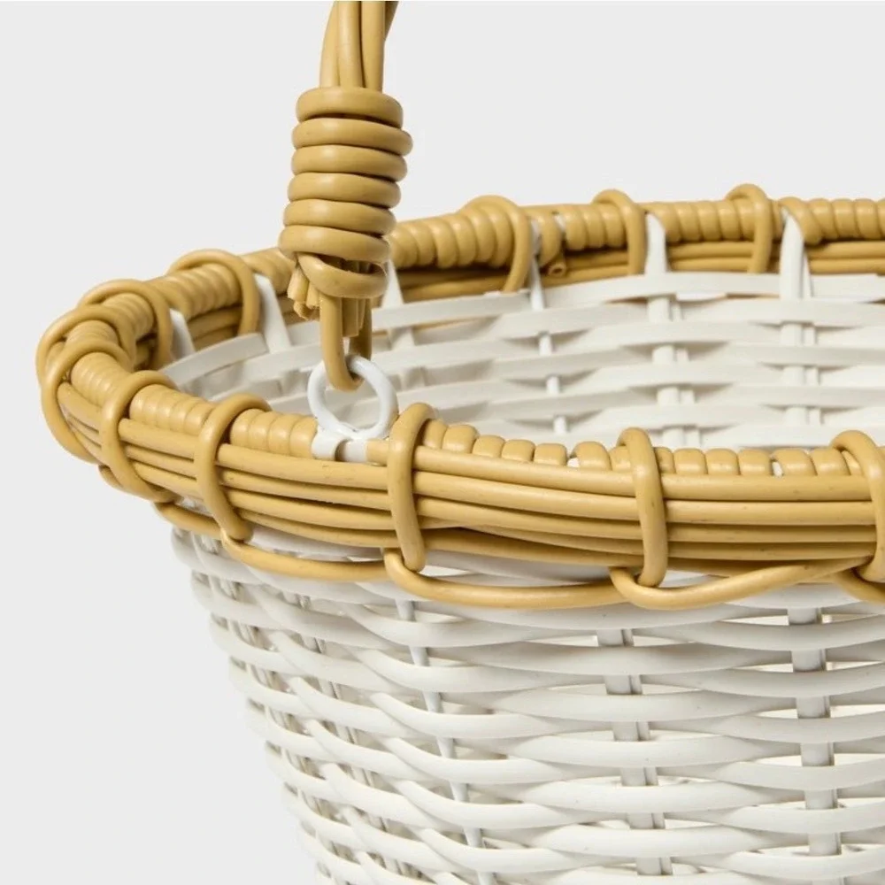 Spritz 12 Inch White and Willow Plastic Woven Easter Basket Round Matte Finish